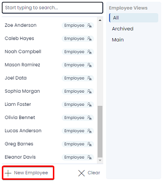 A screenshot of a portion of the lookup field. The screenshot is annotated with a red box to highlight the location and appearance of the &quot;+ New Employee&quot; button.